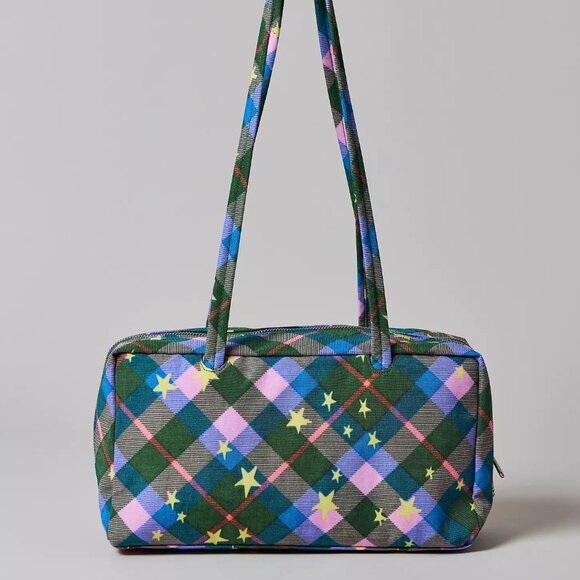 NWT Baggu Regular Nylon Bowler Bag - Green Star Plaid - Picture 6 of 8